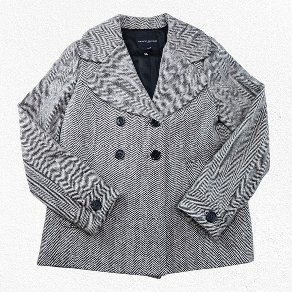 Banana Republic Wool Blend Herringbone Double Breasted Peacoat Jacket Size Med - Picture 1 of 9